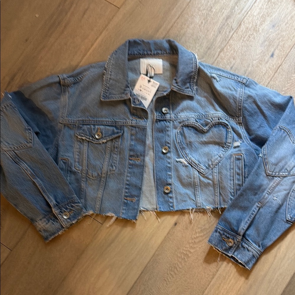 Zara (Spain) Heart Cropped Destroyed Denim Jacket NWT Small